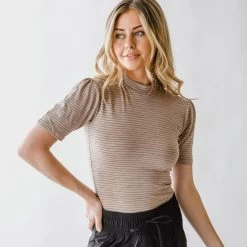 Puff Sleeve Tee, Taupe Stripe