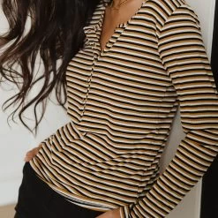 Mustard And Black Stripe Henley