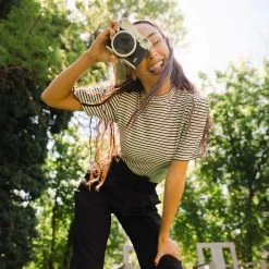 Puff Sleeve Tee, White And Black Stripe