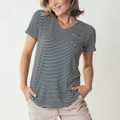 Basic V Neck Tee, Black White