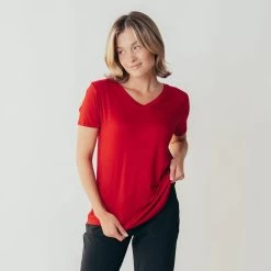 Basic V Neck Tee, Red