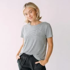 Basic Tee, Charcoal And Ivory Stripe